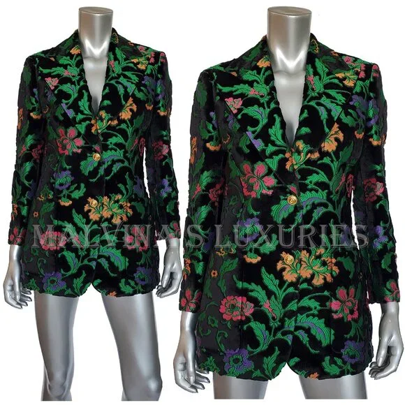 GUCCI JACKET SINGLE BREASTED VELVET JAQUARD FLORAL BLAZER sz IT 40 US 4 - Picture 2 of 14